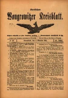 Amtliches Wongrowitzer Kreisblatt. 1914.10.03 Jg.64 Nr40