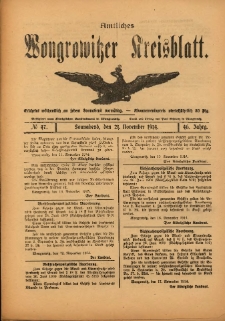 Amtliches Wongrowitzer Kreisblatt. 1914.11.21 Jg.64 Nr47