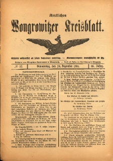 Amtliches Wongrowitzer Kreisblatt. 1914.12.24 Jg.64 Nr52