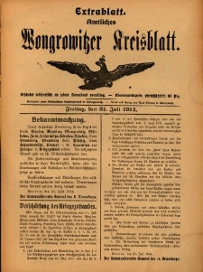 Extrabllatt. Amtliches Wongrowitzer Kreisblatt. 1914.07.31
