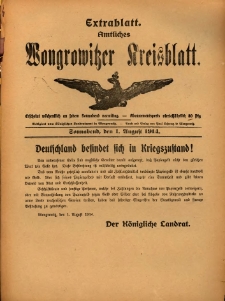 Extrabllatt. Amtliches Wongrowitzer Kreisblatt. 1914.08.01