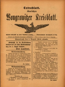 Extrabllatt. Amtliches Wongrowitzer Kreisblatt. 1914.08.01, abends