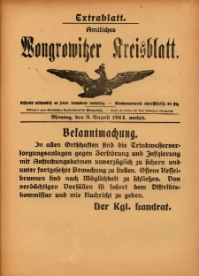 Extrabllatt. Amtliches Wongrowitzer Kreisblatt. 1914.08.03