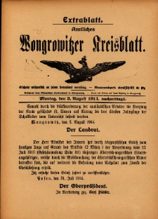 Extrabllatt. Amtliches Wongrowitzer Kreisblatt. 1914.08.03, nachmittags.