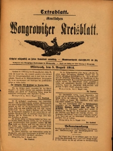 Extrabllatt. Amtliches Wongrowitzer Kreisblatt. 1914.08.05