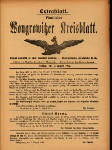 Extrabllatt. Amtliches Wongrowitzer Kreisblatt. 1914.08.07