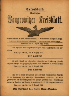 Extrabllatt. Amtliches Wongrowitzer Kreisblatt. 1914.08.08, abends.