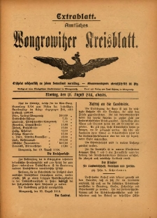 Extrabllatt. Amtliches Wongrowitzer Kreisblatt. 1914.08.10, abends.