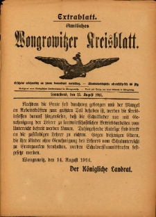 Extrabllatt. Amtliches Wongrowitzer Kreisblatt. 1914.08.15