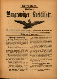 Extrabllatt. Amtliches Wongrowitzer Kreisblatt. 1914.08.17