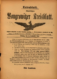 Extrabllatt. Amtliches Wongrowitzer Kreisblatt. 1914.09.14