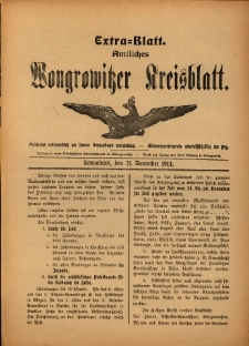 Extra-Blatt. Amtliches Wongrowitzer Kreisblatt. 1914.11.21