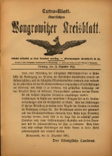 Extra-Blatt. Amtliches Wongrowitzer Kreisblatt. 1914.12.15