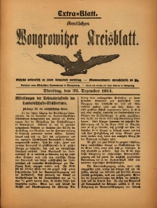 Extra-Blatt. Amtliches Wongrowitzer Kreisblatt. 1914.12.22