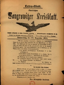 Extra-Blatt. Amtliches Wongrowitzer Kreisblatt. 1914.12.24