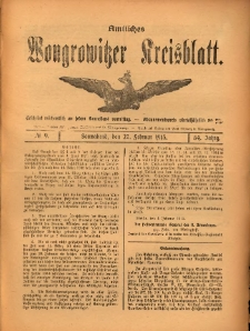 Amtliches Wongrowitzer Kreisblatt. 1915.02.27 Jg.54 Nr9