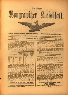Amtliches Wongrowitzer Kreisblatt. 1915.04.03 Jg.54 Nr14