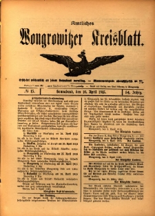 Amtliches Wongrowitzer Kreisblatt. 1915.04.10 Jg.54 Nr15