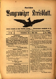 Amtliches Wongrowitzer Kreisblatt. 1915.05.01 Jg.54 Nr18