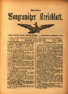 Amtliches Wongrowitzer Kreisblatt. 1915.05.15 Jg.54 Nr20