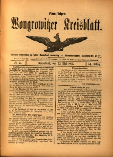 Amtliches Wongrowitzer Kreisblatt. 1915.05.22 Jg.54 Nr21