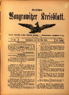 Amtliches Wongrowitzer Kreisblatt. 1915.05.29 Jg.54 Nr22