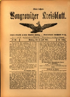 Amtliches Wongrowitzer Kreisblatt. 1915.07.12 Jg.54 Nr28
