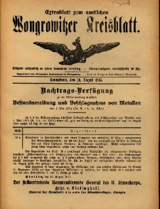 Extrablatt zum amtlichen Wongrowitzer Kreisblatt. 1915.08.14