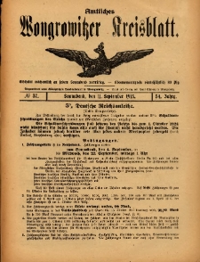 Amtliches Wongrowitzer Kreisblatt. 1915.09.11 Jg.54 Nr37