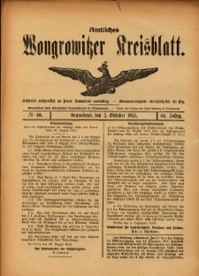 Amtliches Wongrowitzer Kreisblatt. 1915.10.02 Jg.54 Nr40