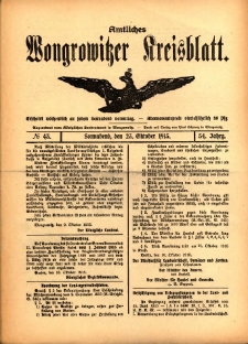 Amtliches Wongrowitzer Kreisblatt. 1915.10.23 Jg.54 Nr43