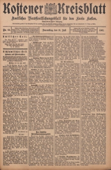 Kostener Kreisblatt: amtliches Ver&ouml;ffentlichungsblatt f&uuml;r den Kreis Kosten 1907.07.18 Jg.42 Nr86