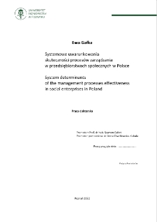 Systemowe uwarunkowania skuteczności procesów zarządzania w przedsiębiorstwach społecznych w Polsce