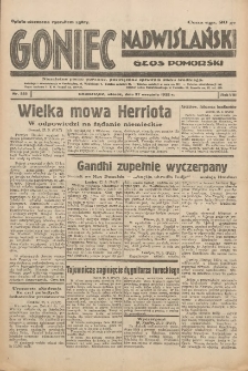 Goniec Nadwiślański: Głos Pomorski: Niezależne pismo poranne, poświęcone sprawom stanu średniego 1932.09.27 R.8 Nr222