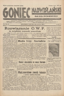 Goniec Nadwiślański: Głos Pomorski: Niezależne pismo poranne, poświęcone sprawom stanu średniego 1932.09.28 R.8 Nr223