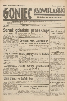 Goniec Nadwiślański: Głos Pomorski: Niezależne pismo poranne, poświęcone sprawom stanu średniego 1932.11.04 R.8 Nr254