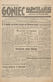 Goniec Nadwiślański: Głos Pomorski: Niezależne pismo poranne, poświęcone sprawom stanu średniego 1932.11.08 R.8 Nr257
