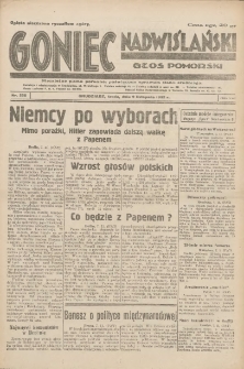 Goniec Nadwiślański: Głos Pomorski: Niezależne pismo poranne, poświęcone sprawom stanu średniego 1932.11.09 R.8 Nr258