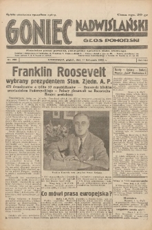 Goniec Nadwiślański: Głos Pomorski: Niezależne pismo poranne, poświęcone sprawom stanu średniego 1932.11.11 R.8 Nr260