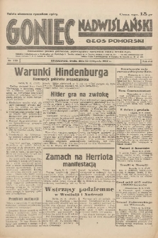 Goniec Nadwiślański: Głos Pomorski: Niezależne pismo poranne, poświęcone sprawom stanu średniego 1932.11.23 R.8 Nr270