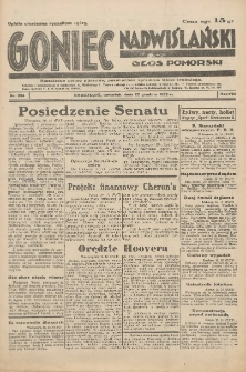 Goniec Nadwiślański: Głos Pomorski: Niezależne pismo poranne, poświęcone sprawom stanu średniego 1932.12.22 R.8 Nr294