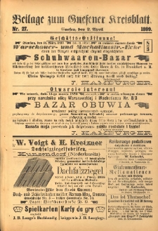 Beilage zum Gnesener Kreisblatt. 1899.04.02 Nr27