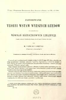 Zastosowanie teoryi wstaw wyższych rzęd&oacute;w do całkowania r&oacute;wnań r&oacute;żniczkowych linijnych