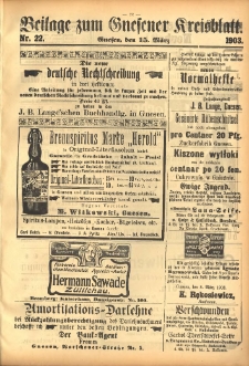 Beilage zum Gnesener Kreisblatt 1903.03.15 Nr22