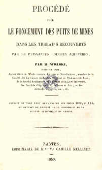 Proc&eacute;d&eacute; pour le foncement des puits de mines dans les terrains recouverts