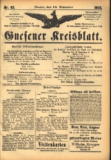 Gnesener Kreisblatt 1903.11.15 Nr92