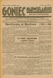 Goniec Nadwiślański: Głos Pomorski: Niezależne pismo poranne, poświęcone sprawom stanu średniego 1933.01.11 R.9 Nr8