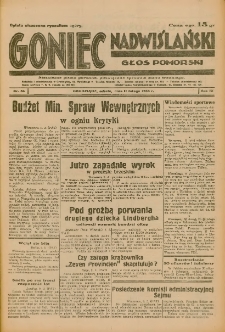Goniec Nadwiślański: Głos Pomorski: Niezależne pismo poranne, poświęcone sprawom stanu średniego 1933.02.11 R.9 Nr34