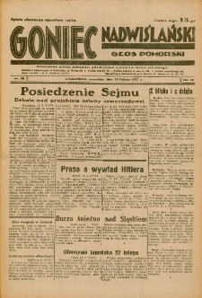 Goniec Nadwiślański: Głos Pomorski: Niezależne pismo poranne, poświęcone sprawom stanu średniego 1933.02.16 R.9 Nr38