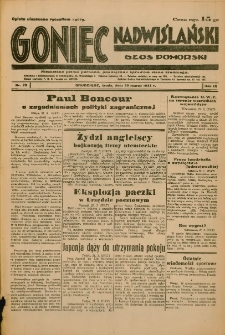 Goniec Nadwiślański: Głos Pomorski: Niezależne pismo poranne, poświęcone sprawom stanu średniego 1933.03.29 R.9 Nr73
